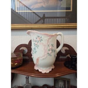 Antique Dithridge Milk Glass Rose Pitcher 8" EAPG Hand Painted Victorian 1800s